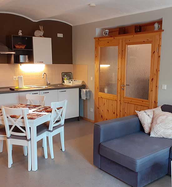 Wohn- und Essbereich in der Ferienwohnung Ochsenstall